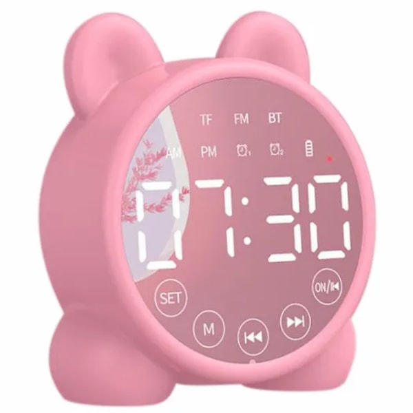 Klokke for barn, søvntreningsklokke med nattlys og lydmaskin, barnevekkerklokke for soverom, rosa