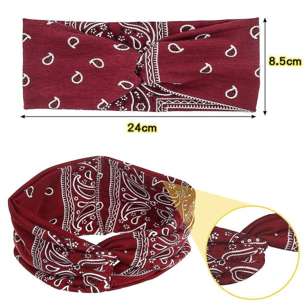 6 Pcs Headbands - Paisley Bandana Headband For Women, Elastic Cotton Turban Wide Hair Band Head Scarf Hair Wrap