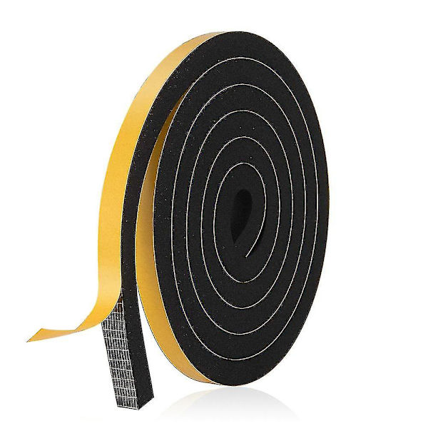 Isoleringsfönstertätning, självhäftande skumdörrtätning, köldskyddande stötsäker gummilist, 1 rulle 15mm(b) X10mm(h) X3m(l), Svart Battqx