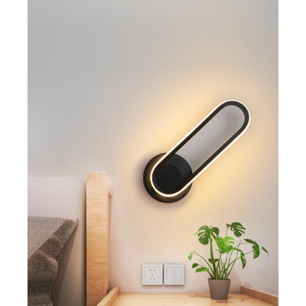 Væglampe Kreativ LED Sengelampe Indendørs Hotel Gang Korridor Trappe Stue Baggrundsvæglampe, Sort, 12w, Kold Hvid Lys