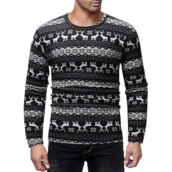 Herrar Tryckt T-shirt Rund Hals Långärmad Slim Fit Pullover Toppar För Våren XL XL