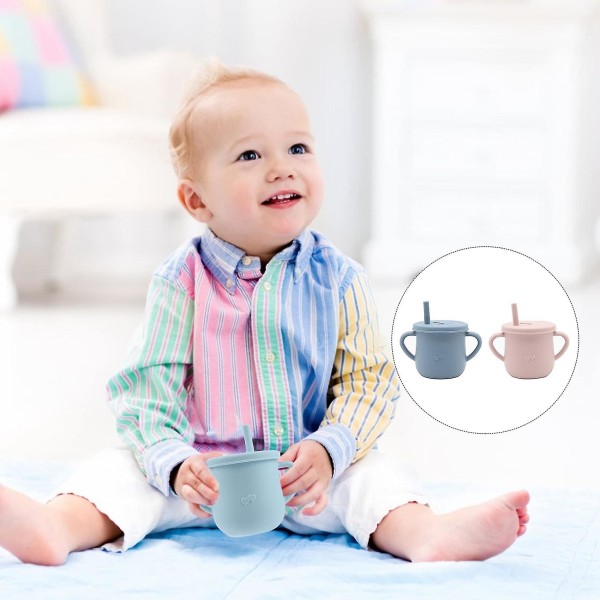 2-pack Sippy Cup Straw Silikon Dubbla Handtag Kompatibel Med Baby Med Sugrörlock Vatten Dricksglas