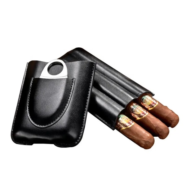 Cigaretui, bærbar cigarhumidor i læder Elegant og moderne design til at beskytte og holde cigarer friske (sort)