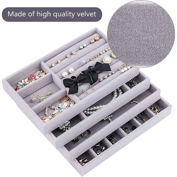 Smyckesbrickor Organiser Set Om 4 Sammets Stapelbara Smyckeslåda Organiseringsbricka Örhänge Ring Halsband Armband Display Stativ Showcase Smyckesförvaring