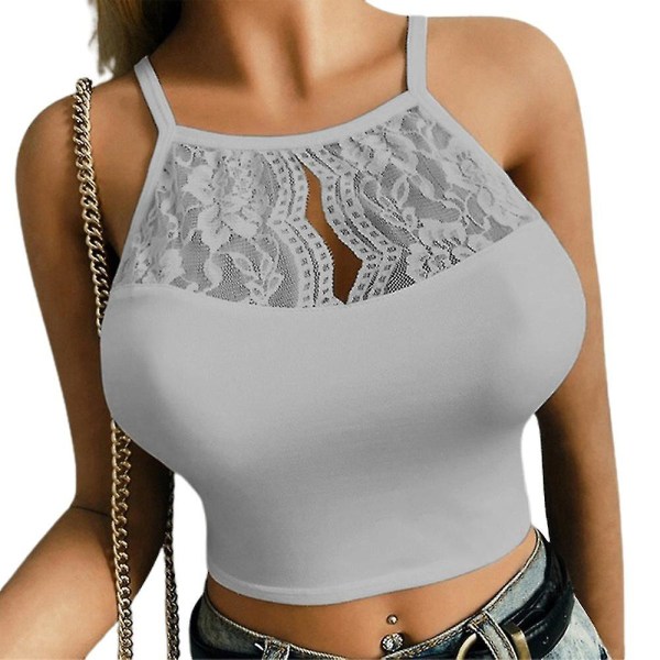 Dam Hålspetsad Blommig Spets Halv Cami Bralette BH Linne Crop Top 2XLGrey 2XL Grey