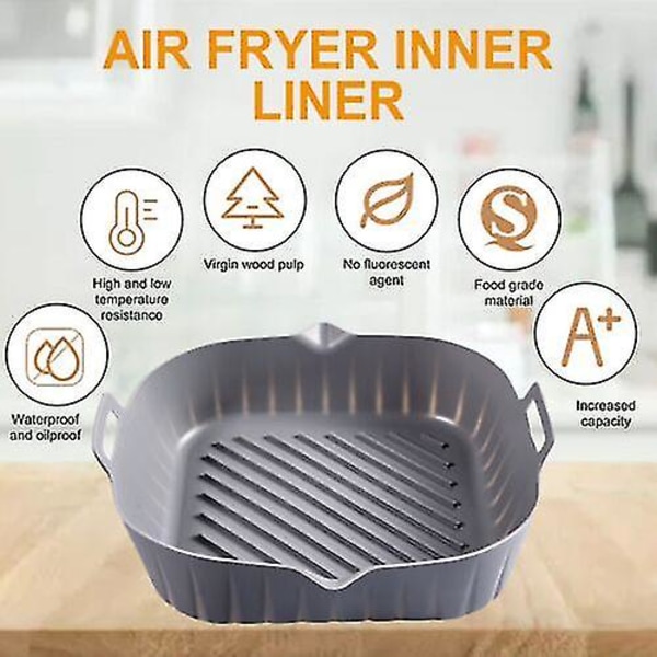 Air Fryer Silikon Pot Bagekurv Ovn Non Stick Genanvendelig.foringer.mikrobølgeovn Grå Gray