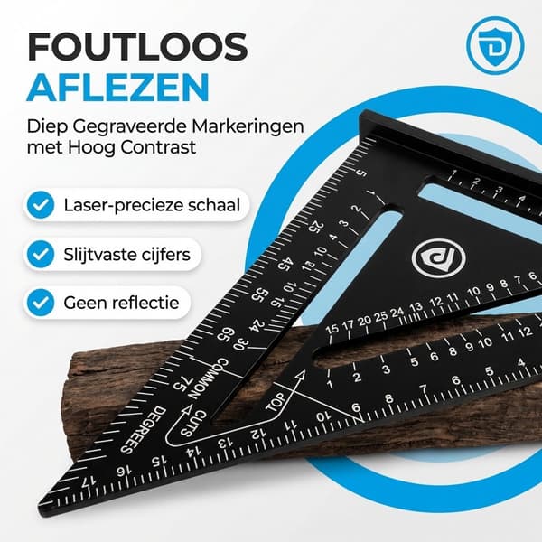 Speed Square 5 i 1 Aluminium Tømrer Vinkelmåler Trekant Lineal med Savguide til Træbearbejdning Markering Indramning, Sort