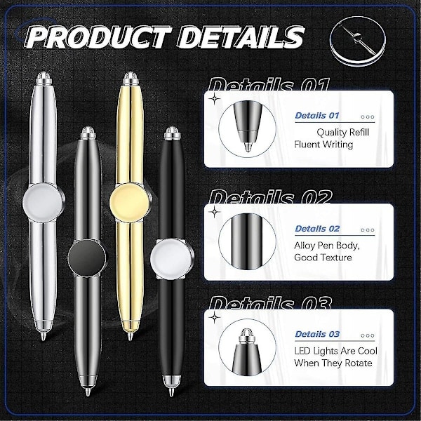 /Ryi/4 stk. Fidget Pen Spinner Pen med LED-lys Multifunktionel Cool Angst Pen Hjælp Stressreducerende Kuglepen (Som Vist)43-