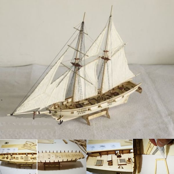 1 Set Monteringsbyggsatser Skeppsmodell Trä Segelbåt Leksaker Segelmodell Monterad Träsats Trähantverk