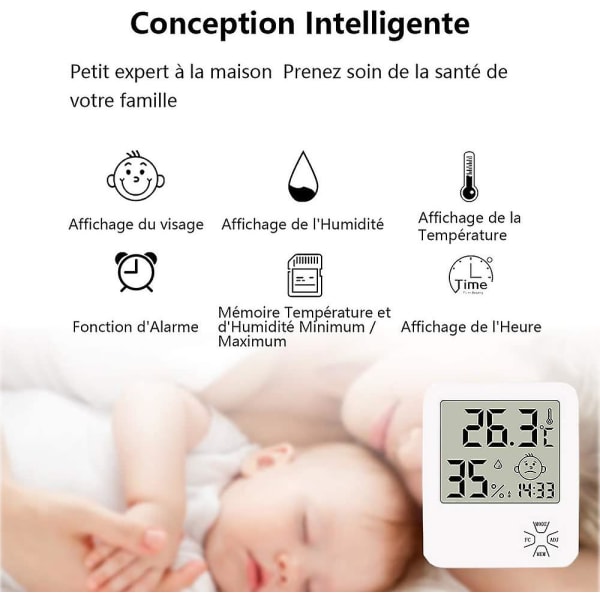 Mini Høj Præcision Digital Indendørs Hygrometer Termometer Hjemmetermometer Med Foldbar Stativ Og Alarmur Til Komfortniveauindikator For Hjemmet