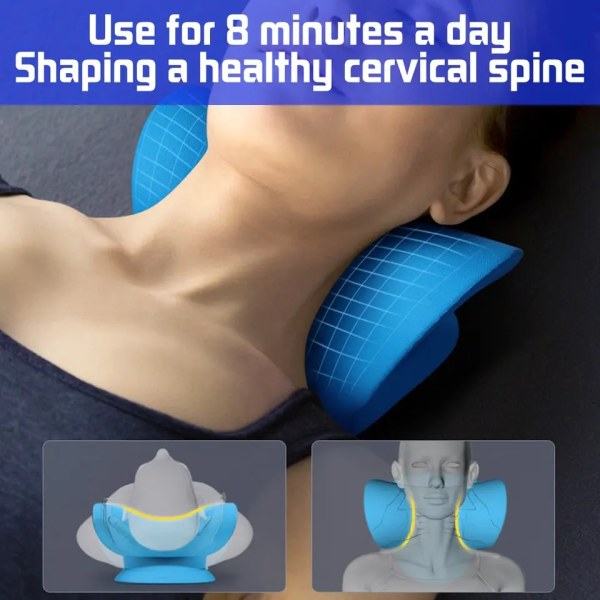 Nack- och axelavslappnare, cervikal draganordning för smärtlindring och cervikal ryggrad, kiropraktisk kudde-nacksträckare (blå)