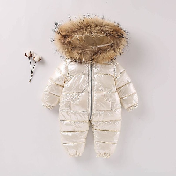 Baby Hel- och Dunjacka i Ett Stycke, Tjock Dunoverall för Barn, 100cm Beige beige 100cm