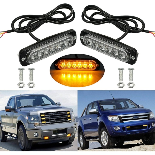 Nödstrobeljus, 8 st 6 LED-amberblinkande lampor, 12/24V Varningsblinkers för bil