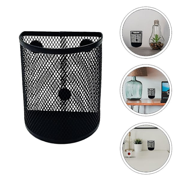 2 stk Magnetisk Blyantsholder Markørholder Mesh Opbevaringskurv Penholder Sort 10x6cm Black 10x6cm