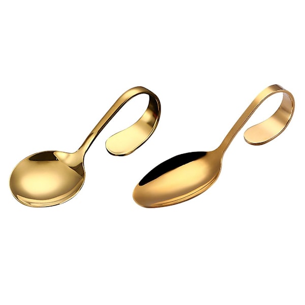 4 stk Spædbørnsskeer Espresso Skeer Drikkeskeer Bøjlet Skaft Skeer Middagsske Guld 13,5x4,5cm Golden 13.5x4.5cm