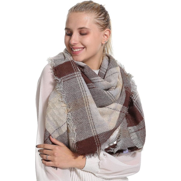 Rutiga Pläd-Sjal Vinter Höst Halsdukar För Kvinnor, Varma Mjuka Tjocka Överstora Tartansjalar Wraps Halsdukar Khaki Khaki