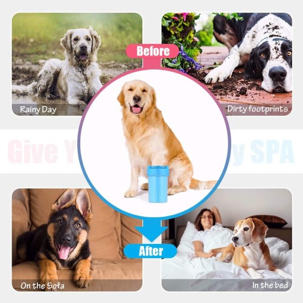 Dog Paw Cleaner Paw Cleaner, bærbar hundepotepleie, hundepoteskrubber Ideell for aktive hunder (24 cm) Blå