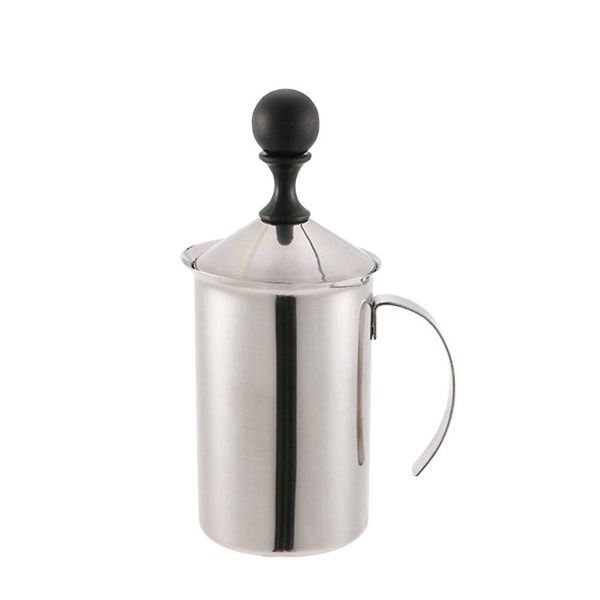 600 ml Handdriven Mjölkskummare i Rostfritt Stål, Manuell Kaffemjölkskummare, Skummpump, Skummare, Mugg för Bar, Café, Hem, Tehus (Silver)Silver Silver