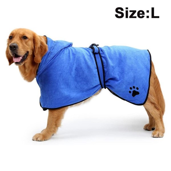 Hundebadekåbe Blød superabsorberende luksuriøst mikrofiber hundetørrende håndklædekåbe med hætte/bælte til store, mellemstore, små hundeBlåL Blue L