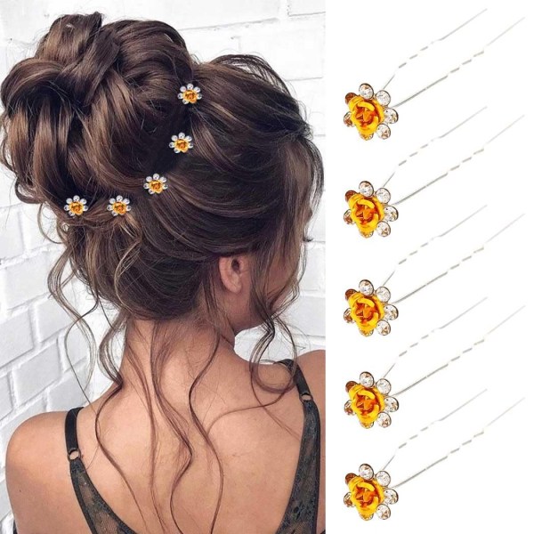 Bryllupshårnåle Rose Blomst Hårklemmer U-Formet Hårklemmer Metal Krystal Bobby Pins Hårnåle Hår Smykker til Kvinder og Piger (Pakke med 10)