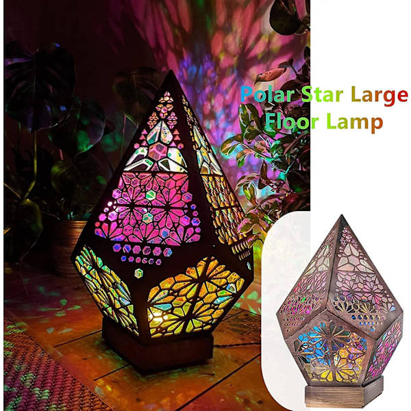 Suuri Polaris-lattiavalaisin, boheemi koristeellinen lattiavalaisin, LED-värinen 3D-projektio ontto lamppu, timantti retrolamppu, sopii kotiin, juhliin, jouluun