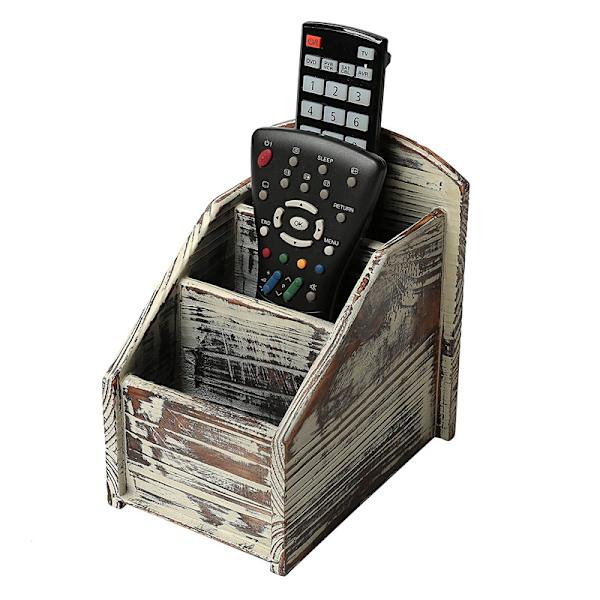 Rustik 3-Slots Brændt Træ Fjernbetjeningsskab/Media Organizer, Opbevaringsshelf
