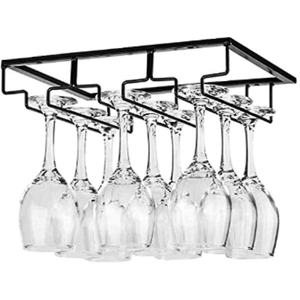 Wine Glass Shelf - Base Cabinet Stemware Rack Hanging Wine Glass Holder For Kitchen, Bar, Pub, 1 Piece, Black