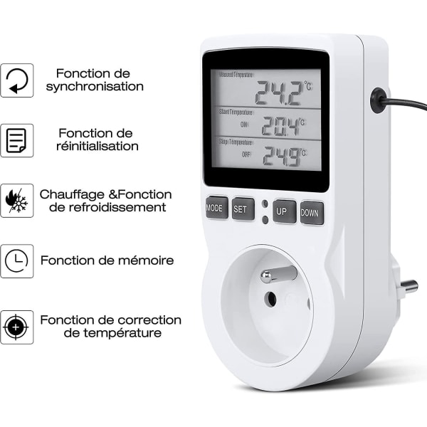 Termostatkontakt, Digital Temperaturregulator, Programmerbar Digital Kontakt med Sonde, Programmerbar Digital Timer, Oppvarmingskontakt for Drivhus, Akvarium