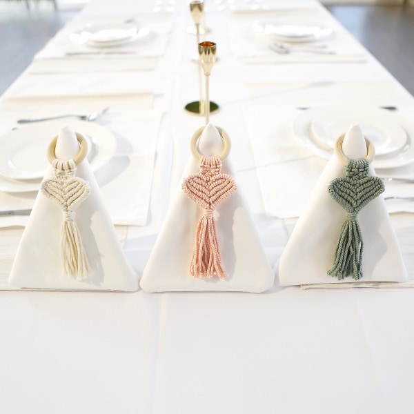 2 kpl Käsin kudotut sydämenmuotoiset persikkasydaimen rakkausliinan soljet puusta Ins Wind Nordic Style Creative New Tassel Napkin Ring