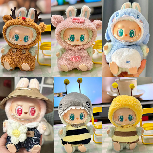 /RYI/Labubu Vauvan Vaatteet Setti Ensimmäisen ja Toisen Sukupolven Vinyylinukke Tarvikkeet 15-17cm Pehmeä Hai Hirvi Mehiläinen Lelu Tyyli Yellow duck cloth only one size