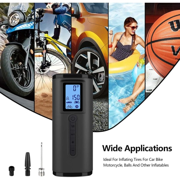 150 PSI Tire Inflator Portable Air Compressor Bicycle Pump with Digital Pressure Gauge LED Light Mini Rechargeable Tire Pump Elect