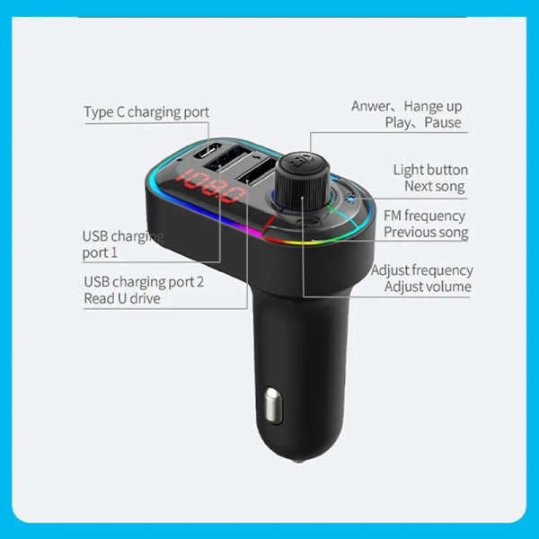 robot FM-senderadapter til bil, omgivende lys Bluetooth 5.0 trådløs bil MP3-afspiller Håndfrit bilsæt med dobbelt 3.1A USB-type
