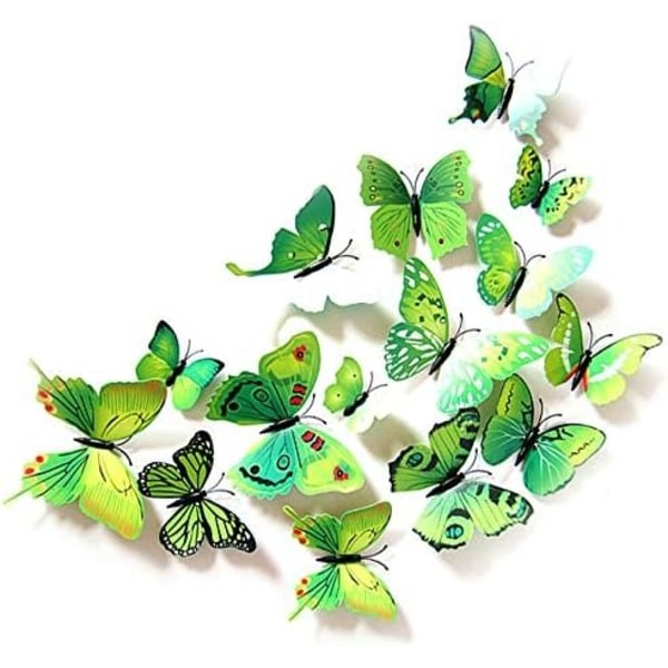 24 kpl 3D Butterfly Seinätarra Irrotettava Jääkaappi Magneetit Tarrat Sisustus lapsille Huoneen sisustus Taide seinämaalaus Vihreä