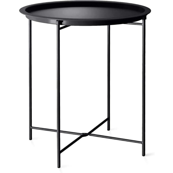 Utendørs stål bistro topp med sammenleggbare ben og avtagbar matt kull pulverlakkert stål topp - enkelt hage sofabord (svart)