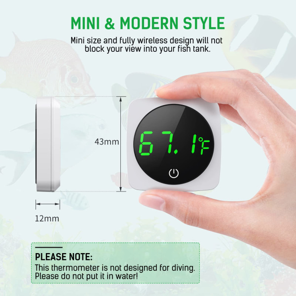 Digital Akvarietermometer, Hög Noggrannhet ±0.9°F, Touch & Sleep-läge, Termometer med Temperatursensor på Baksidan för Fiskar