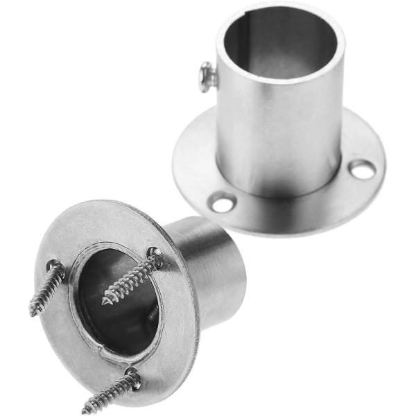 Garderobsstång i rostfritt stål, stångfäste, ändstöd, fläns (2 st, silver)