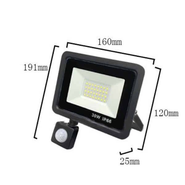 Udendørs LED-projektører, udendørs gadelamper, LED-projektører med bevægelsessensor (konstant strømforbindelse, uden stik) (30W)