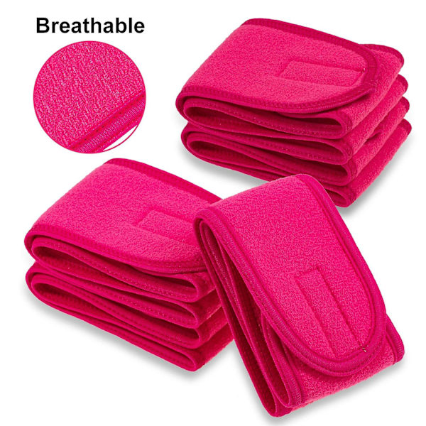 Spa Ansiktsband 4-pack Huvudband Terryduk Justerbart Stretch Handduk för Bad, Makeup och Sport Roseröd Rose Red