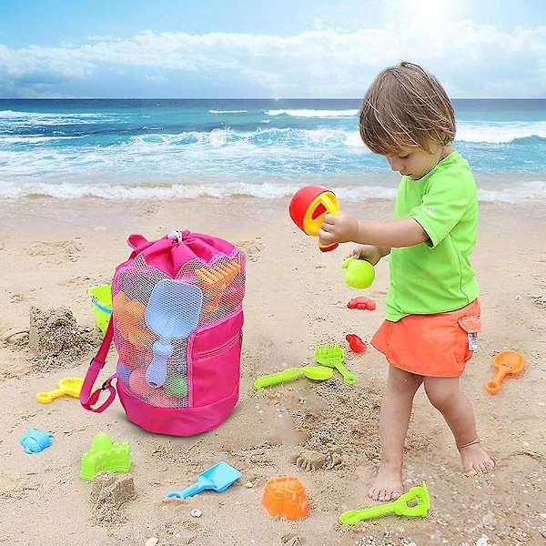 Mesh Strandtaske Stor Tote Sandstrand Legetøjspose Holdbar Rygsæk Svømning Og Pool Børns Legetøj Bolde Snørepose, Legetøj Ikke Inkluderet Rose rød Rose red