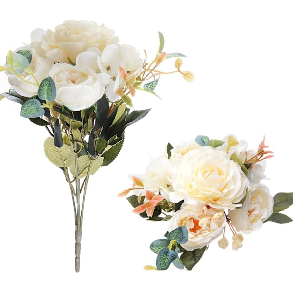 2 Buketter med Kunstige Blomster Peony Kunstig Blomst Hvit Elegant til Bryllup Hjemmedekor Brud Bryllupsfest Blomsterdekorasjoner Decora