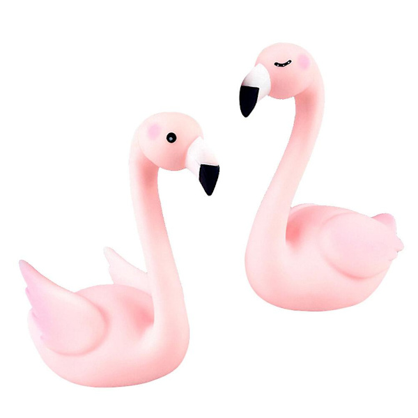 2 stk Baby Leke Samleobjekt Dyr Statue Baby Shower Leke Flamingo Fest Tilbehør Flamingo Kakedekorasjon Rosa Pink