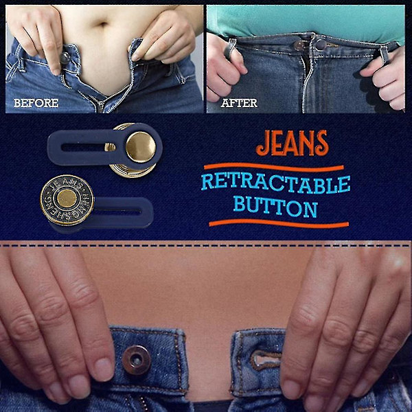 12 stk. Bukseforlengerknapp for jeans, krager, mansjetter, ingen sying, metall, uttrekkbare knapper for forlengerjeansbukser