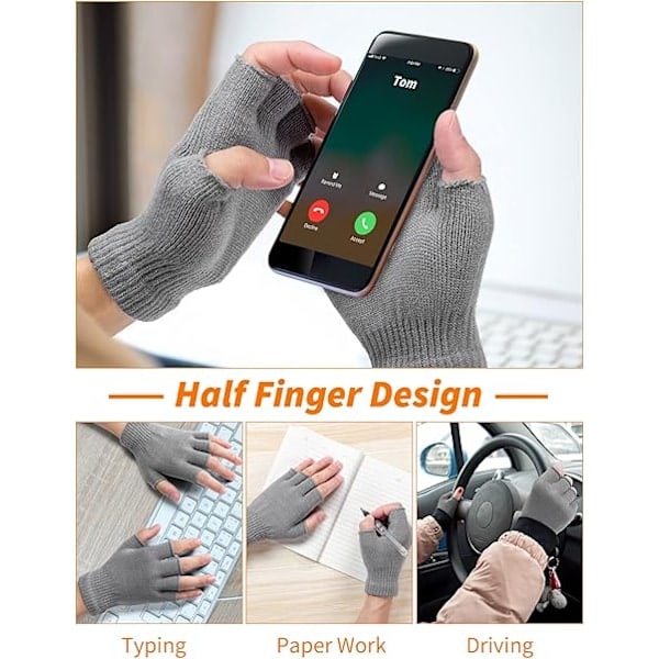Pairs Vinter Fingerløse Handsker, Unisex Varme Termiske Halvfingre_RY