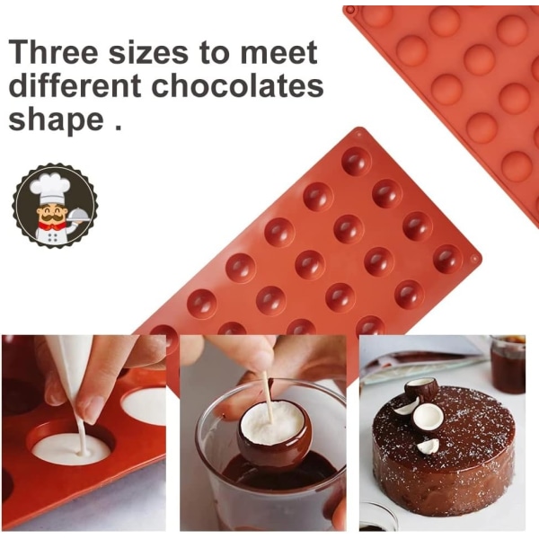4 stk. Halvcirkelforme i Silikon, Halvkugleforme i Silikon til Slik og Chokolade, BPA-fri og Non-Stick Cylinderkageforme