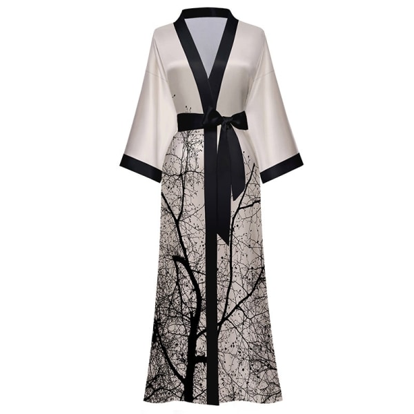Blommig lång kimonorock för kvinnor Lång satängrock Lång sidenrock Dam Kimonos Silkeslen morgonrock Cover Up, One Size