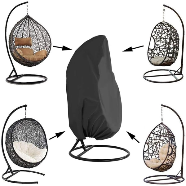 Hængestolbetræk Have Rattan Viklet Vandafvisende Hængestolbetræk Beskyttende Betræk til Æggestol Vand- og Støvbestandig - 190 x 115cm (Sort)