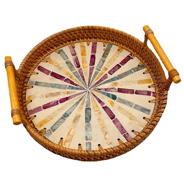 Ny Rattan Brødkurv Vevd Snacks Fruktfat Rattan Te-brett L(28x28x3cm) L(28x28x3cm)