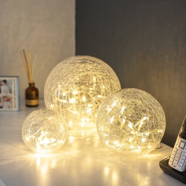 Lights4fun Sett med 3 LED-glasskuler Batteridrevet