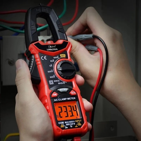 HT206A Klemmemeter Multimeter TRMS 4000 Tællinger, Automatisk Spændingsmåler med Baggrundsbelysning, Måler AC-Strøm, AC/DC-Spænding