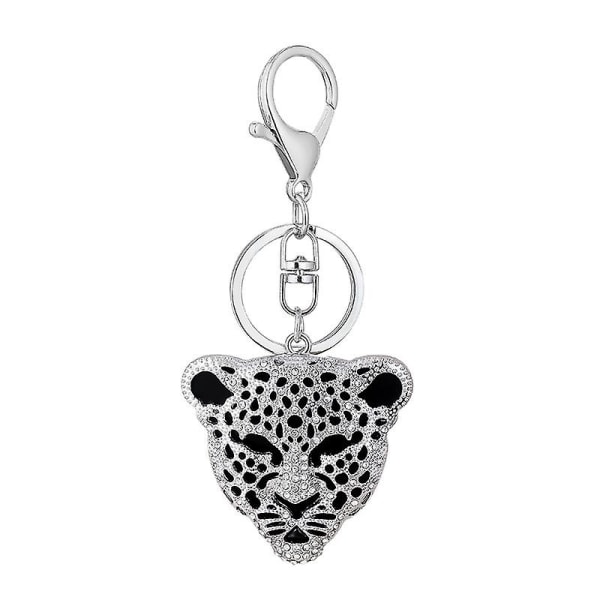 Creative Craft liten present strass print nyckelring, inlagd leopard nyckelring Bil modeaccessoarer Metall djurhänge liten gåva (2 st